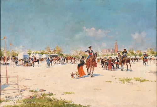 MARIANO OBIOLS DELGADO (c.1860-1911).  "ROMERÍA EN SEVILLA", 1894.