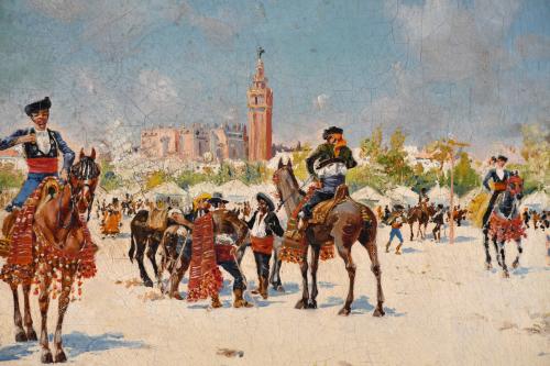 MARIANO OBIOLS DELGADO (c.1860-1911).  "ROMERÍA EN SEVILLA"