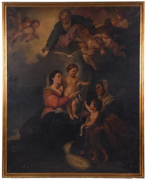 LATE 19TH CENTURY SPANISH SCHOOL. "HOLY FAMILY WITH SAINT A