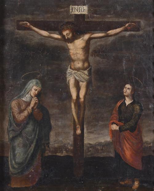 ESCUELA CANARIA, SIGLO XVIII. "CRISTO CRUCIFICADO CON LA VIRGEN Y SAN JUAN".