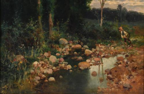 JOSEP ARMET I PORTANELL (1843-1911). "RIVER LANDSCAPE WITH