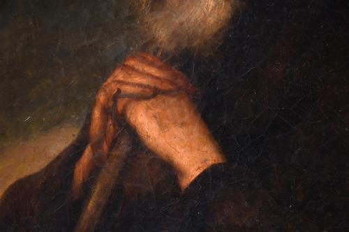 18TH CENTURY, SPANISH SCHOOL. "SAINT FRANCIS IN PRAYER".