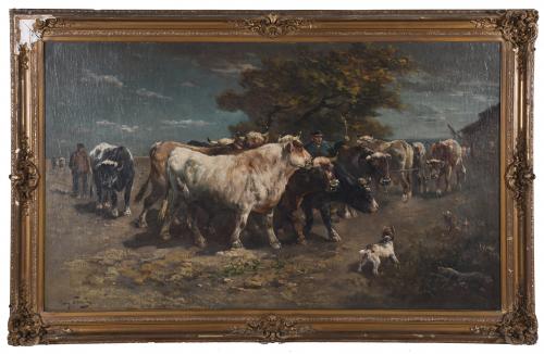 HENRY SCHOUTEN (1857/64-1927).  "COWS AND SHEPHERDS".