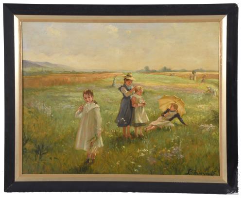 20TH CENTURY DUTCH SCHOOL. "FIELD WITH GIRLS".