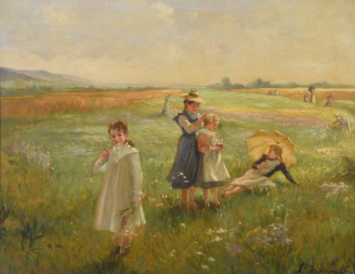 20TH CENTURY DUTCH SCHOOL. "FIELD WITH GIRLS".