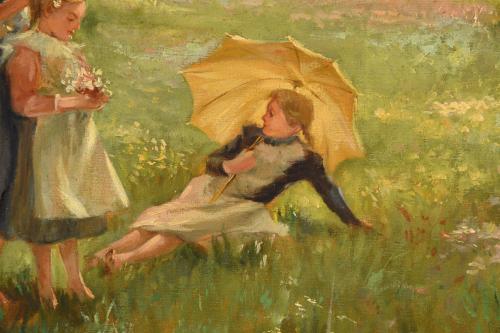 20TH CENTURY DUTCH SCHOOL. "FIELD WITH GIRLS".