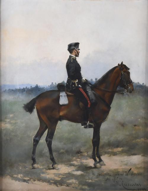 JOSEP CUSACHS I CUSACHS (1851-1908). "SOLDIER ON HORSEBACK", 1893.