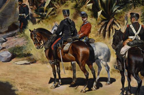 19TH CENTURY, SPANISH SCHOOL. "MILITARY MEN AND HORSES", 18