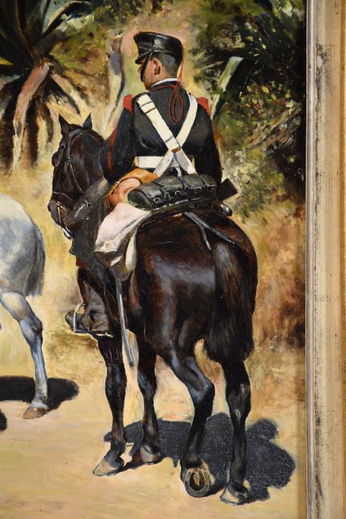 19TH CENTURY, SPANISH SCHOOL. "MILITARY MEN AND HORSES", 18