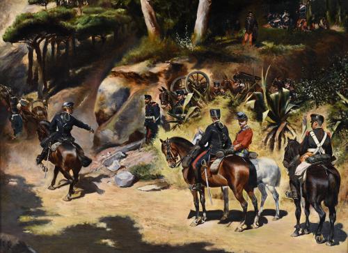 19TH CENTURY, SPANISH SCHOOL. "MILITARY MEN AND HORSES", 18