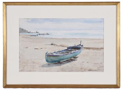 GABRIEL AMAT (1899-1984). "BOAT ON THE SHORE".