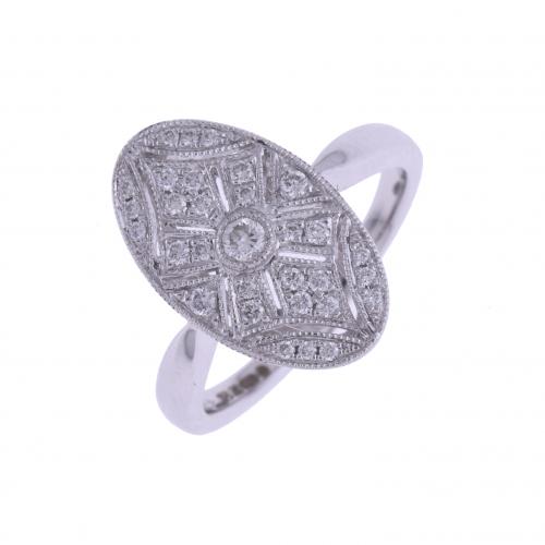 ART DECO STYLE SHUTTLE RING WITH DIAMONDS.