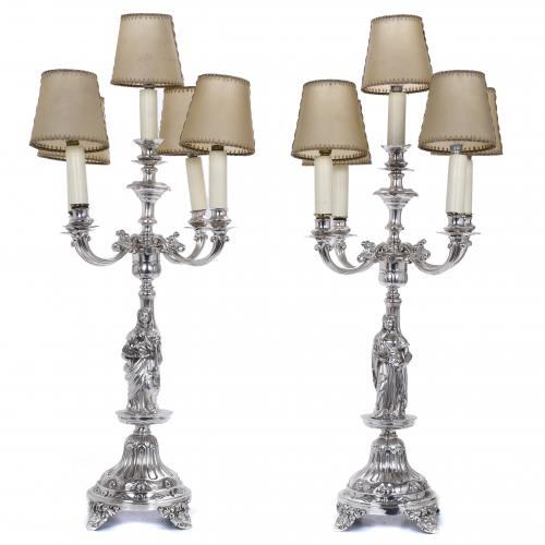 PAIR OF ALPHONSINE CANDELABRA IN SILVER, EARLY 20TH CENTURY.