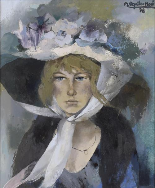 RAMÓN AGUILAR MORÉ (1924-2015). "PORTRAIT OF A GIRL WITH A HAT", 1978.