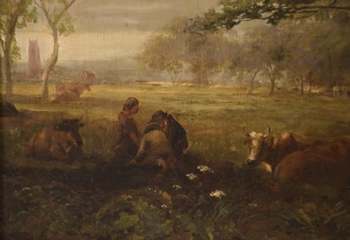 18TH CENTURY ENGLISH SCHOOL. "LANDSCAPE WITH COWS".