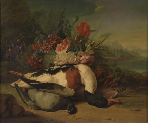 GERARD RYSBRACK (1696-1773). "STILL LIFE WITH BIRDS AND CARNATIONS".