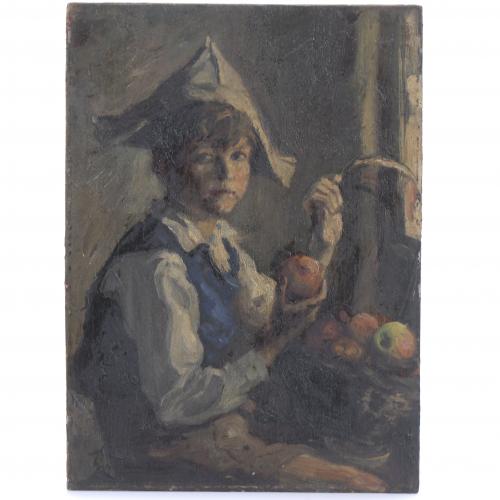 END OF 19TH CENTURY SPANISH SCHOOL. "BOY WITH ORANGES".