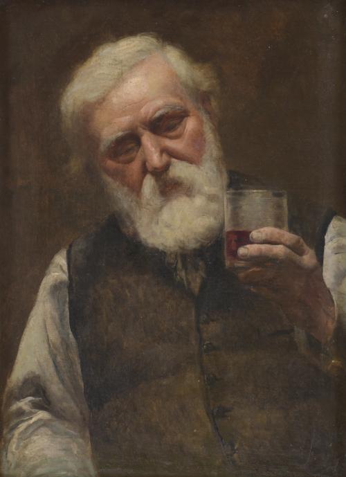 19TH CENTURY, SPANISH SCHOOL. "PORTRAIT OF A MAN WITH A GLASS".