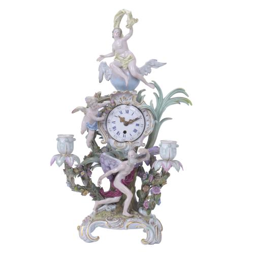 MEISSEN MANUFACTURE. TABLE CLOCK DEPICTING A MYTHOLOGICAL SCENE, CIRCA 1880.