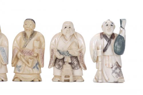 20TH CENTURY CHINESE SCHOOL. SEVEN BONE FIGURINES DEPICTING