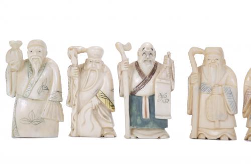 20TH CENTURY CHINESE SCHOOL. SEVEN BONE FIGURINES DEPICTING