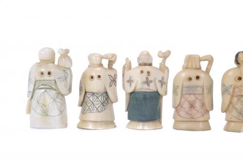 20TH CENTURY CHINESE SCHOOL. SEVEN BONE FIGURINES DEPICTING