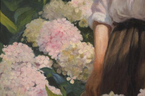 EARLY 20TH CENTURY SPANISH SCHOOL. "CHILD WITH HYDRANGEAS".