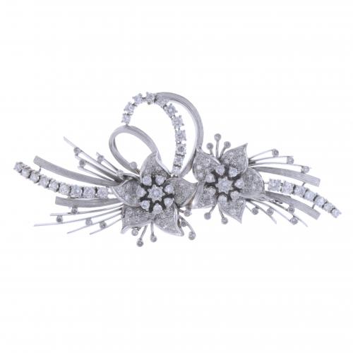 FLORAL BROOCH WITH DIAMONDS, 1970'S.