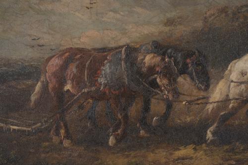 HENRY SCHOUTEN (1857/64-1927).  "HORSES PLOUGHING".