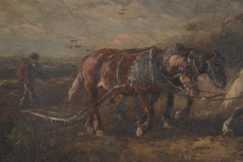 HENRY SCHOUTEN (1857/64-1927).  "HORSES PLOUGHING".