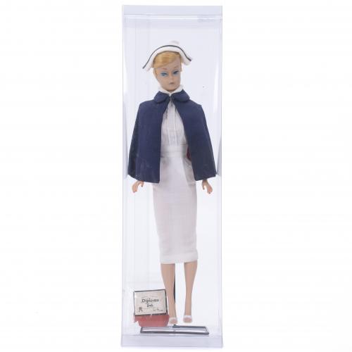 MATTEL. BARBIE DOLL MODEL "BLONDE - PONYTAIL" WITH "REGISTERED NURSE" OUTFIT, 1959-1964.