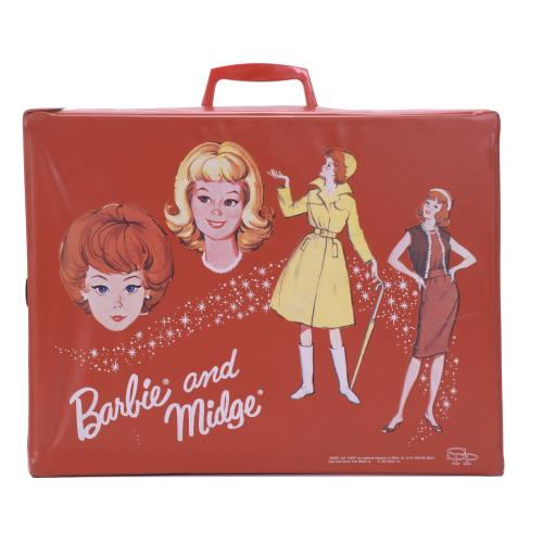 MATTEL. BRIEFCASE FOR BARBIE DOLL AND MIDGE DOLL WITH ACCESSORIES, 1964.