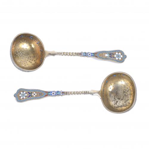 PAIR OF RUSSIAN TEA STRAINERS, EARLY 20TH CENTURY.