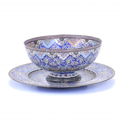 PERSIAN BOWL AND DISH, 20TH CENTURY.