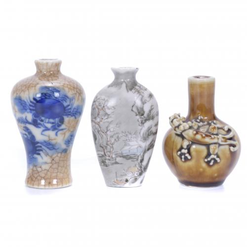 20TH CENTURY CHINESE SCHOOL. THREE MINIATURE VASES.