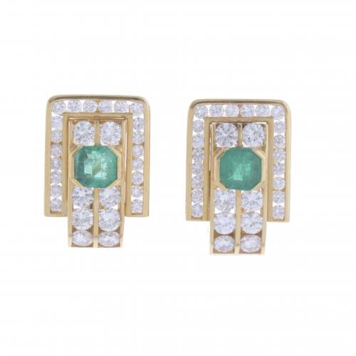 BAGUÉS. EARRINGS WITH EMERALD AND DIAMONDS.