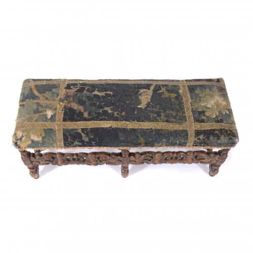 LOUIS XIII STYLE STOOL WITH A FRAGMENT OF AN AUBUSSON TAPES