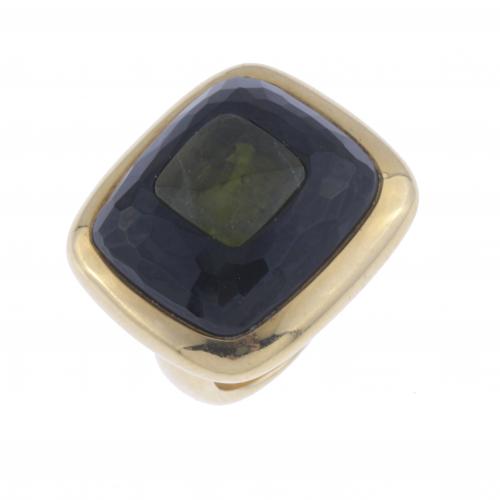 POMELLATO. LARGE RING WITH ONYX AND PERIDOT.