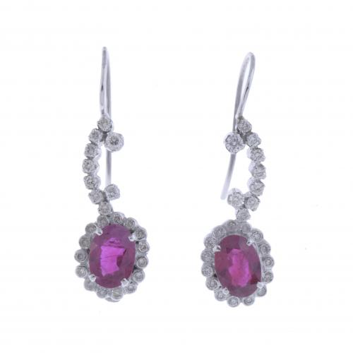 ROSETTE EARRINGS WITH DIAMONDS AND RUBY.