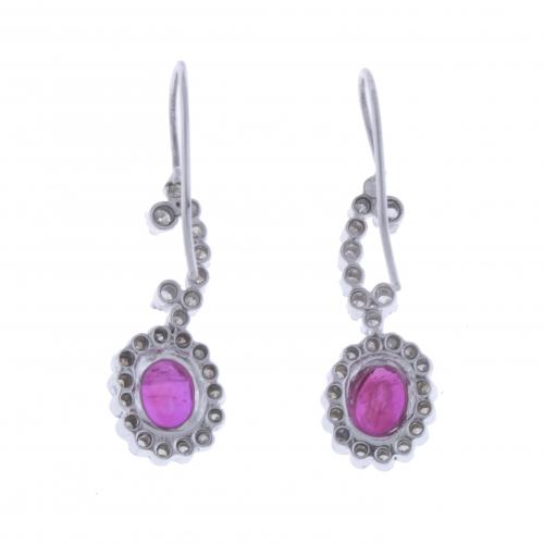 ROSETTE EARRINGS WITH DIAMONDS AND RUBY.