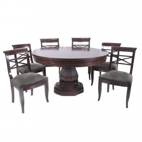 REGENCY STYLE DINING TABLE WITH CHAIRS SET, MID 20TH CENTURY.