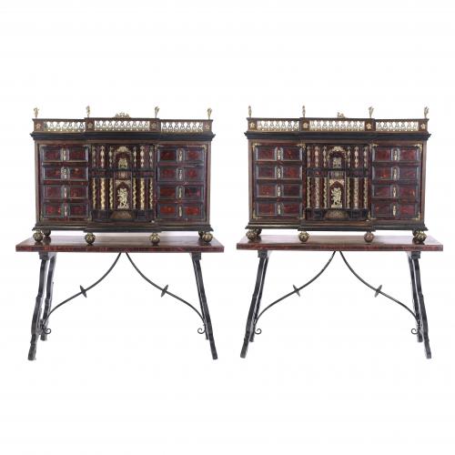 PAIR OF CABINETS ON BUFFETS, MANNERIST STYLE, 20TH CENTURY.