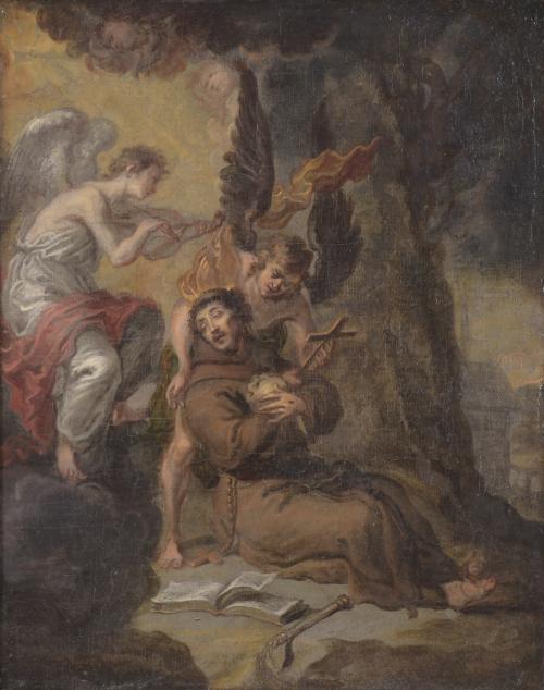 17TH-18TH CENTURIES SPANISH SCHOOL. "SAINT FRANCIS OF ASSISI IN ECSTASY".