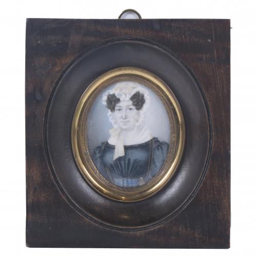 19TH CENTURY FRENCH SCHOOL. MINIATURE WITH A WOMAN'S PORTRAIT, 1828.