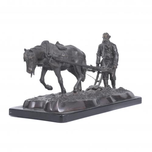 20TH CENTURY SPANISH SCHOOL. SCULPTURE "PLOUGH WITH HORSE".