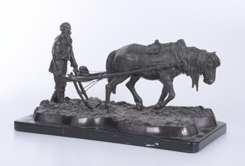 20TH CENTURY SPANISH SCHOOL. SCULPTURE "PLOUGH WITH HORSE".