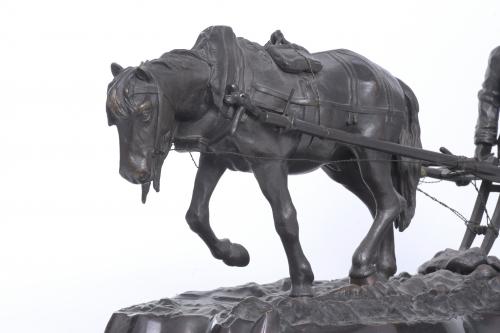 20TH CENTURY SPANISH SCHOOL. SCULPTURE "PLOUGH WITH HORSE".