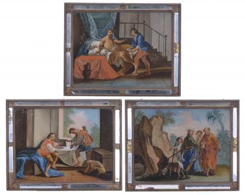 LATE 18TH-EARLY 19TH CENTURY ITALIAN SCHOOL. THREE REVERSE-GLASS PAINTINGS.