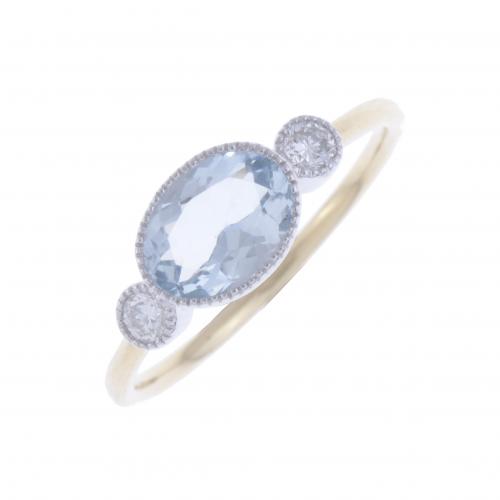 ART DECO STYLE RING WITH AQUAMARINE AND DIAMONDS.