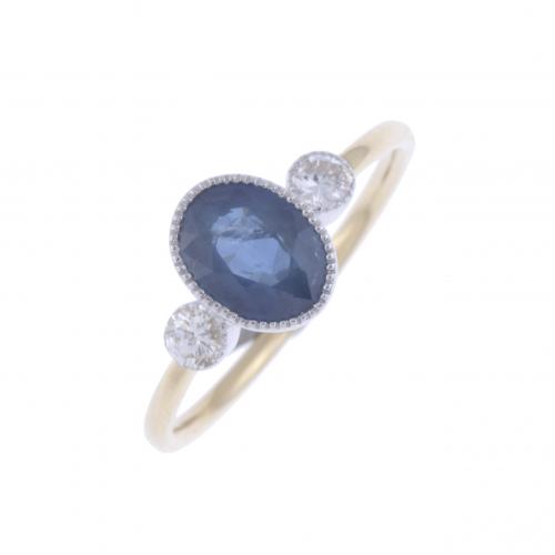 ART DECO STYLE RING WITH SAPPHIRE AND DIAMONDS.